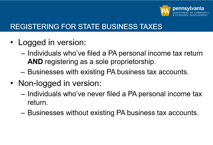 The Logged In version versus Non-Logged In version of Business Tax Registration in myPath.